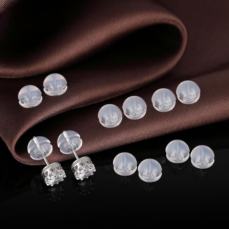 DELECOE 12 PCS White Gold Soft Silicone Earring Backs for Studs,Hypoallergenic Earring Backs Replacements for Studs Earring Hoops Fish Hook White+Gold Color - Image 3